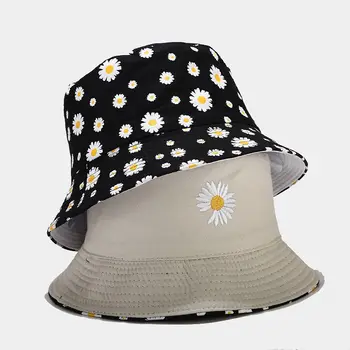 Sommeren Tusindfryd Bucket Hat Kvinder Mode Bomuld Sol Hatte Reversible Bob chapeau Femme Blomster Panama Hat pige Fiskeren Hat