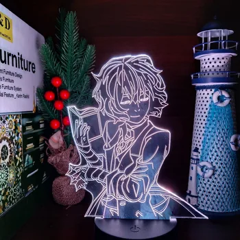 Anime LED Nat Lys BUNGO HERRELØSE HUNDE DAZAI BOOK 3D-Lampe Illusion Farve Skiftende bordlampe til Soveværelse Indretning Belysning Kid Gave