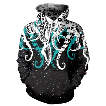 Nye Halloween-sweater blæksprutte digital trykt hooded sweater mode løs i stor størrelse Ferie Sjovt Efterår og Vinter Tøj