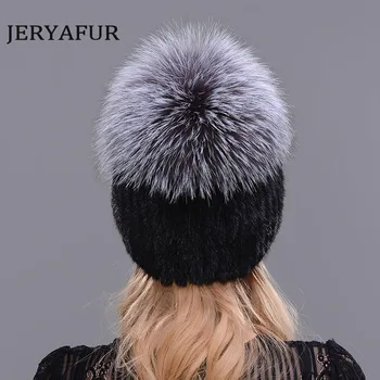 JERYAFUR nye kvindelige pels hat kvinde varm beskyttelse øre mink og ræv cap hår håndlavet gratis levering vinter opbevaring af hætte