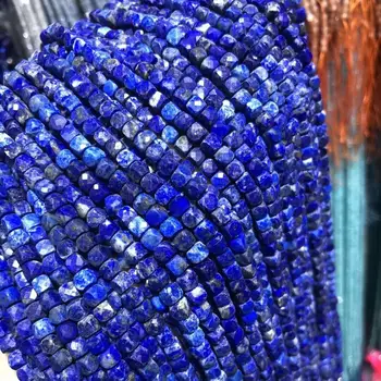 Små Facetterede Perler Naturlige Sten Perler Lapis lazuli Square Sektion Løse Perler til smykkefremstilling-Halskæde-Armbånd-4mm