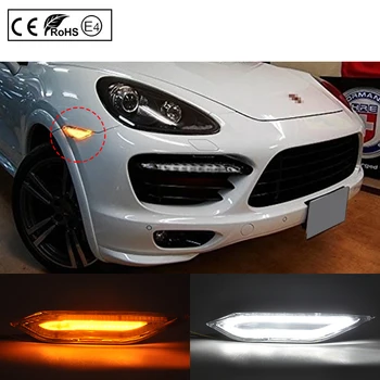 2stk Klar LED sidemarkeringslys Lys blinklys Lampe (Gul)LED Køre lys/positionslys(hvid)Til Porsche 958 Cayenne 2011-14