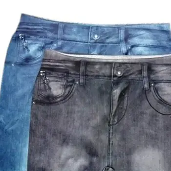 Kvinder Vintage Wash Color Denim Print Lav Stigning Elastisk Blyant Bukser Problemfri Ankel Længde Tynde Falske Jeans