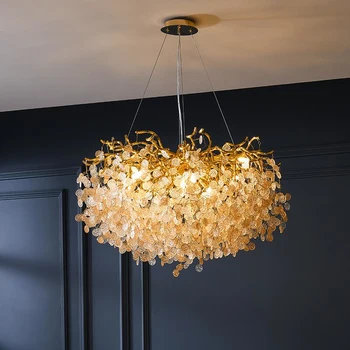 Fransk prismekrone romantisk golden stue spisestue dekoration lampe custom hotel projektet belysning