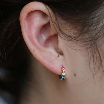 925 sterling sølv smykker, rainbow farverige kvinder øreringe mini lille bøjle med fine farve cz cz elegance stak øreringe