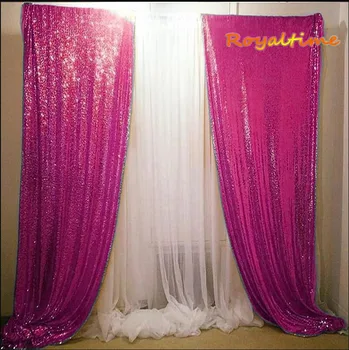 2x8.5ft Glitter Fuchsia Paillet Baggrund Party Bryllup Photo Booth Baggrund Jul/Party Indretning Paillet Gardin Drapere Panel