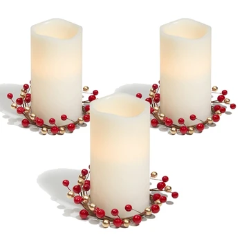 3Pcs Stearinlys Ringe til Søjler,Rød og Guld, Små Kranse til Jul,bondebryllup Kernen eller borddekoration