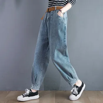 Kvinder Efteråret Casual Jeans Nye 2020-Streetwear Enkle Stil Vintage Solid Farve Løs Kvindelige Ankel-længde Denim Bukser S2234