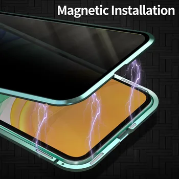 Privatlivets fred Hærdet Glas Magnetisk cover til iPhone 11 2019 Anti-kiggede iphone11 Magnet Metal Bumper Full Body Beskyttelse Cover