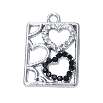 Stilfuld hule dobbelt hjerte rhinestone krystal charme til gør det selv-mænd og kvinder elsker smykker gave