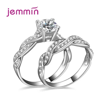 2 stk/sæt Hot Salg 925 Sterling Sølv Ringe AAAA+ Zircon Ring Sæt til Bridal Wedding, Engagement Kvinder Part Sølv Smykker