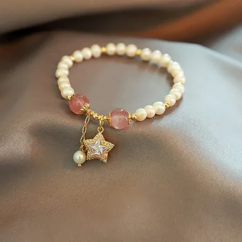 Mode Luksus Naturlig Pearl Krystal Stjerne Vedhæng Armbånd til Kvinde 2020 Nye Guld Kæde Armbånd Tilbehør Engros