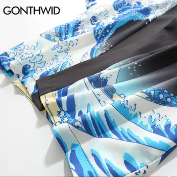 GONTHWID Japansk Kran Trykt Kimono Cardigan Lejligheder Jakker Herre Japan 3/4 Ærme Casual Streetwear Jakker Mode Outwear