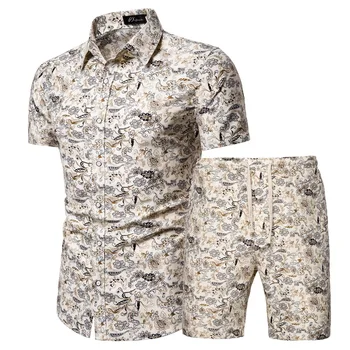 Herre Sommer Sæt 2020 Hawaii Blomster Shirts + Beach Shorts 2 Stykker Sæt Quick Dry Kortærmet Træningsdragt Mandlige Sæt Ropa Hombre