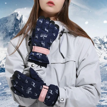 Kvinder Mænd Vandtæt Vinter Sne Ski Handsker Tegnefilm Hjorte Print Termisk Blød Foret Justerbar Udendørs Snowboard Vanter