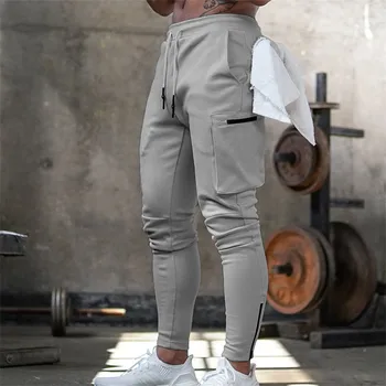 Herre Jogger Pnats Sweatpants Mand Fitnesscentre Workout Fitness Bomuld Bukser Mandlige Casual Mode Tynde Track Pants Zipper-design Bukser