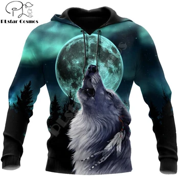 Ulven og Månen 3D-Over Trykt Unisex Deluxe Mænd Hoodie Sweatshirt Streetwear Zip-Pullover, Casual Jakke Træningsdragt KJ0269