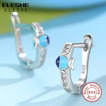 ELESHE Ægte 925 Sterling Sølv, Blå Emalje Fisk Cubic Zirconia Krystal dråbe Øreringe til Børn Mode Smykker