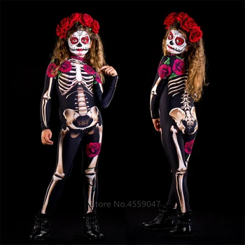 Kvinder Cosplay Skelet Steg Sexet Heldragt Halloween Djævelen Ghost Spøgelse Buksedragt Romper Fest Karneval Ydeevne Skræmmende Kostume