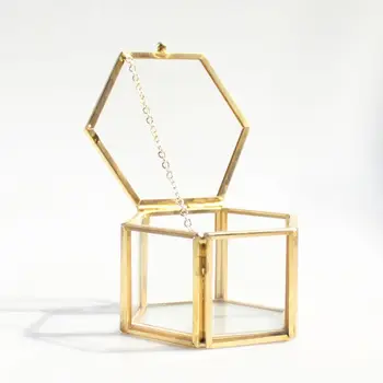 Golden glas smykker boks Geometrisk Klart, Smykker Organisere Holder Bordpladen Saftige Planter Container Hjem Smykker Opbevaring