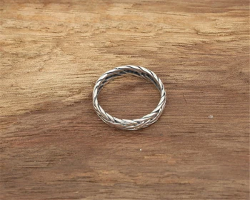 Ægte 925 Sterling Sølv Vintage-Punk Lokomotiv Flettet Ring For Kvinder, Mænd, Mode Smykker