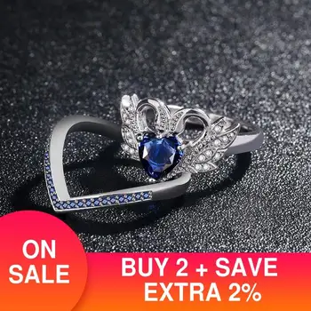 2021 nye luksus pink blå hjerte 925 Sterling Sølv ring sæt til kvinder dame jubilæum gave smykker engros R5059
