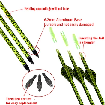12Pcs ID 6.2 mm 30 Inches Bueskydning Bue Pile Aksler Ryg 300 Ren Carbon Pile for Recurve Compound Buer Skydning