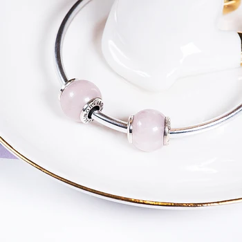 Lys pink krystal 925 Sterling Sølv perler charms passer til armbånd & Armbånd TRBS017