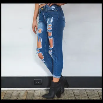 2020 Sommeren Store Huller Jeans Kvinder BF Stil slidte Jeans Bomuld Denim Bukser 6 farver