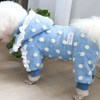Kæledyr Hund Vinter Tøj Hvalp Varm Hætte Lynlås Jakke Blød Tykkere Uldent Stof Pyjamas For Små Hunde Buksedragt Chihuahua Pels