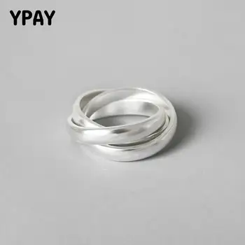 YPAY S990 Sterling Sølv Ringe Til Kvinder af Høj Kvalitet Mat Tre Cirkler Åben Ring Fine Smykker Drop Shipping YMR518