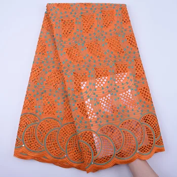Nigerianske Lace Fabrics Orange Afrikanske Schweiziske Voile Lace Fabrics Høj Kvalitet Franske Voile Blonder I Schweiz Til Bryllup Y1842