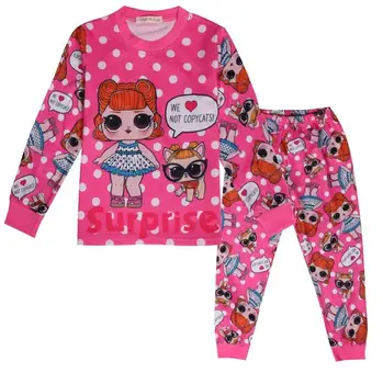 Efteråret L. O. L Pyjamas Sæt Piger Natkjole Børn Tøj Strikke Bomuld Langærmet Pyjamas, Der Passer Søde Børn Homewear Tøj