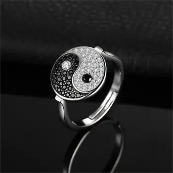 JewelryPalace Taiji Yin Yang Ægte Sort Spinel Ring 925 Sterling Sølv Ringe for Kvinder Statement Ring i Sølv 925 Smykker