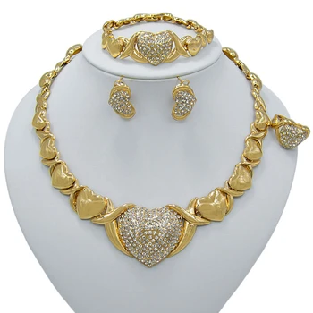 Mode Afrikanske Smykker Sæt Hjerte Halskæde Armbånd Dubai Guld Smykker Sæt til Kvinder Bryllup Brude Øreringe Ring Smykker