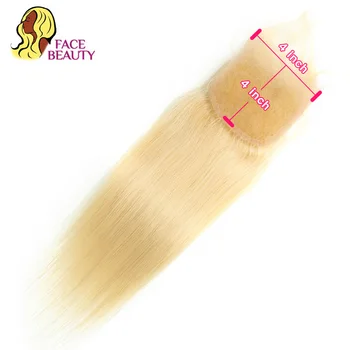 Facebeauty 613 Blonde Brasilianske Remy Human Hair Bleget Knude 4x4 Swiss Lace Top Lukning med Baby Hair Pure Color glat Hår