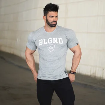 Nye Mænd t-shirt motion fitnesscentre t-shirt Fitness-Bodybuilding Slank Bomuld Shirts til Mænd Kort Ærme træning Løbe t-shirt