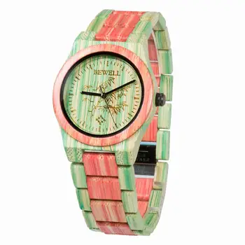 MISSKY Kvinder Mænd Ser Elegant Farverige Bambus Træ Ur Vandtæt Fashionable Mekanisk armbåndsur Mand Kvinde (med gaveæske)