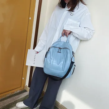 Kvinder læder rygsæk solid farve studerende poser nye 2020-produkter med dobbelt anvendelse, fritids-pakker vandtæt skulder tasker