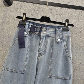 Jeans Kvinde, Høj Talje, Lomme Afslappet Plus Size Skyllemiddel Løs Street Style i Fuld Længde Mødre Denim Bred Ben Bukser 4xl 5xl
