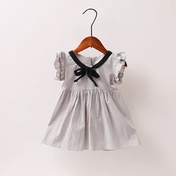 Nye Baby Pige Tøj Kjole Afslappet Solidt Plaster Koreanske Sommer Bomuld Søde Smukke Bue Tøj For Børn, Kids Baby Pige Kjoler