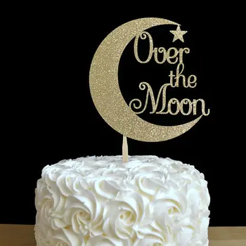 Over månen cupcake topper Månen, stjerner, kæmpe kage topper baby shower, Wedding party børn fødselsdag Kage dekoration