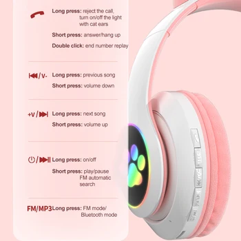 Søde Pige Bluetooth-5.0 Musik Hovedtelefoner Trådløse RGB LED Lys Kat Ear Stereo Børn Gaming Headset Hjelm Til Moible Telefon Gave