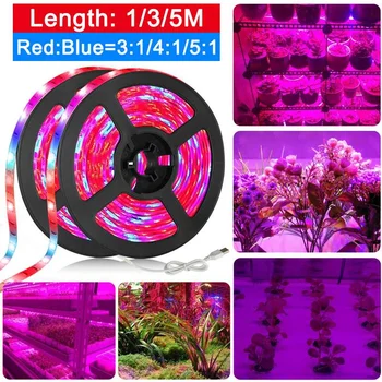 1/3/5M LED vækst Lys Stribe USB Fulde Spektrum Vokse Strip Lampe Rød +Blå Voksende Lampe til Hydroponics Blomster, Planter, Grøntsager